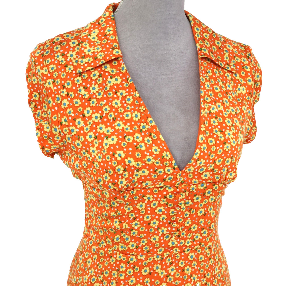 Urban Outfitters Dress Womens Medium Orange Yellow Floral Stretch Side Zip Lined - Picture 5 of 14